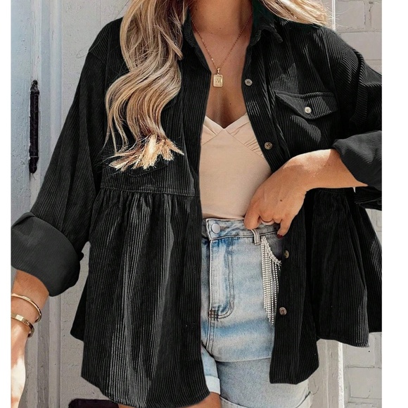 Plus Solid Corduroy Button Down Long Sleeve Shirt - Picture 4 of 5